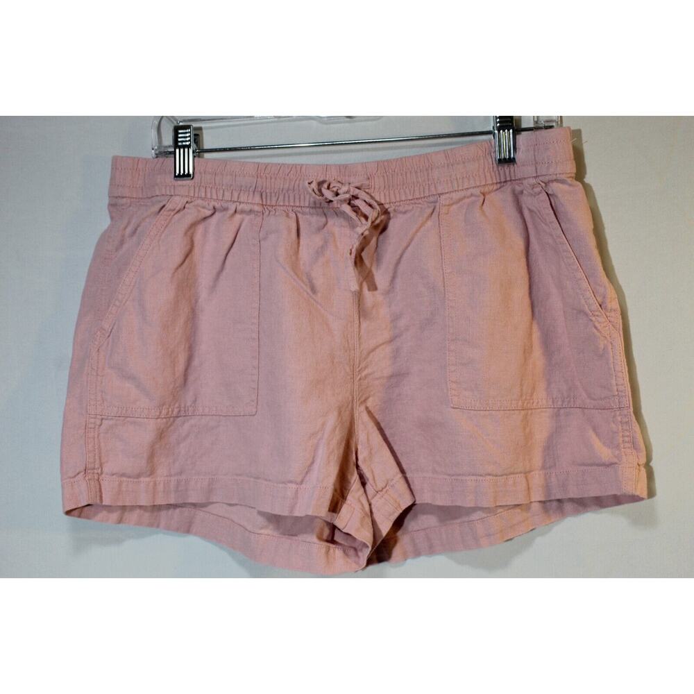 J Crew Pink Linen Blend Shorts Women's M Elastic Drawstring Waist Pockets Preppy